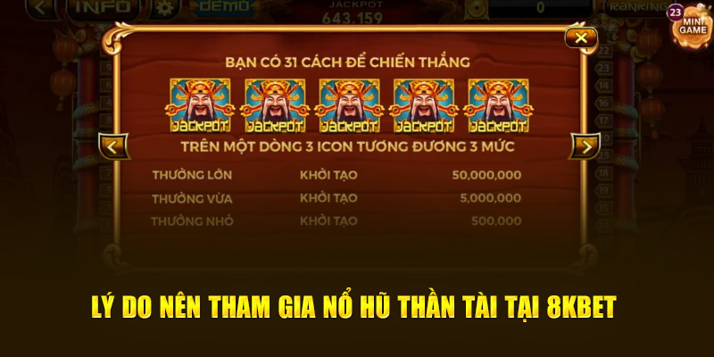 Lý do nên tham gia nổ hũ thần tài tại 8KBET